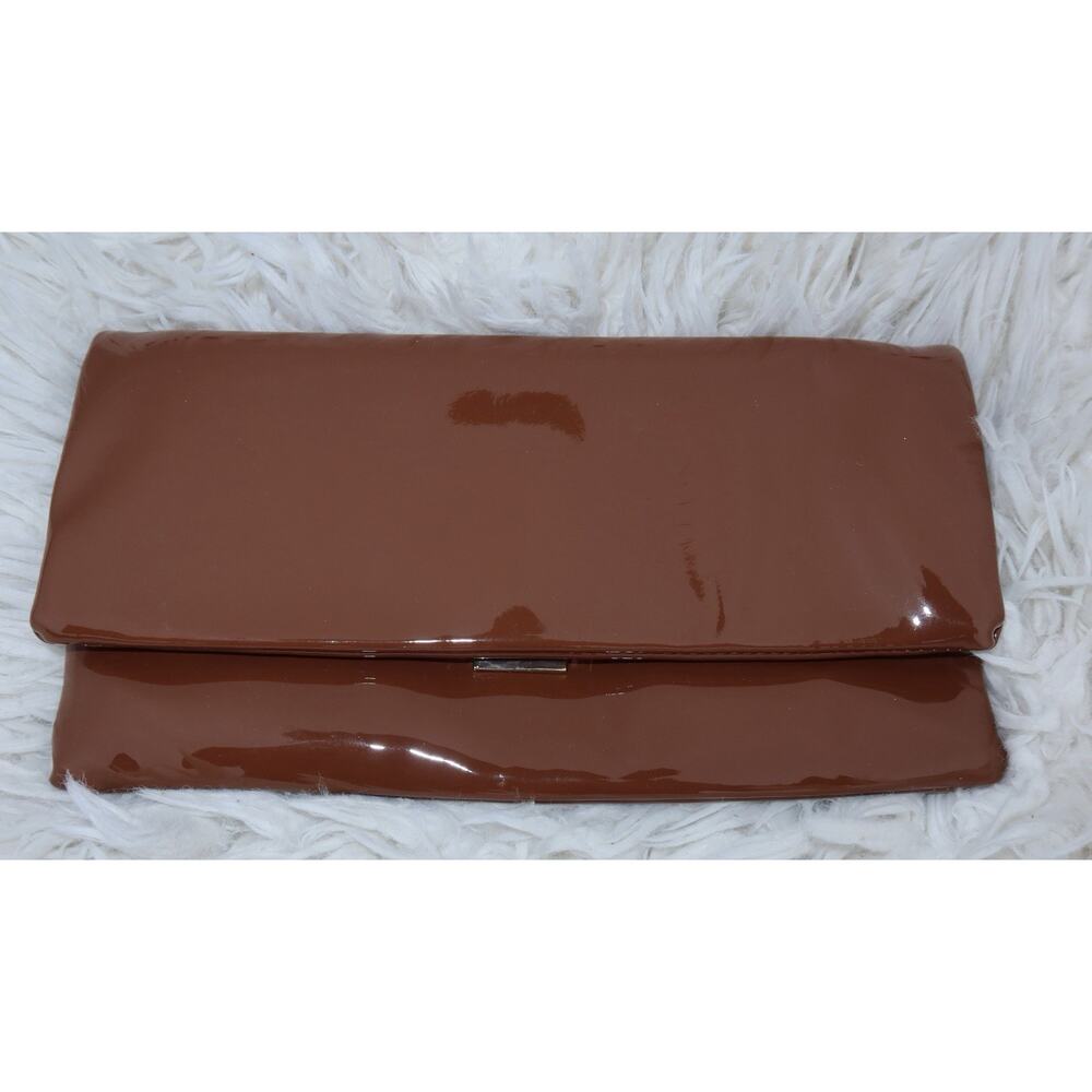 Steve Madden Patent Leather Crossbody Clutch Brown Gold Chain Bag NWT